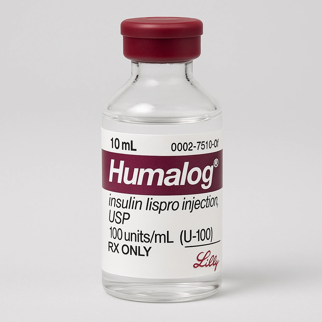 Humalog insulin lispro injection vial, 100 units/mL.