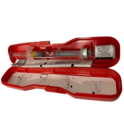 Lilly Glucagon Emergency Kit with syringe and instructions.